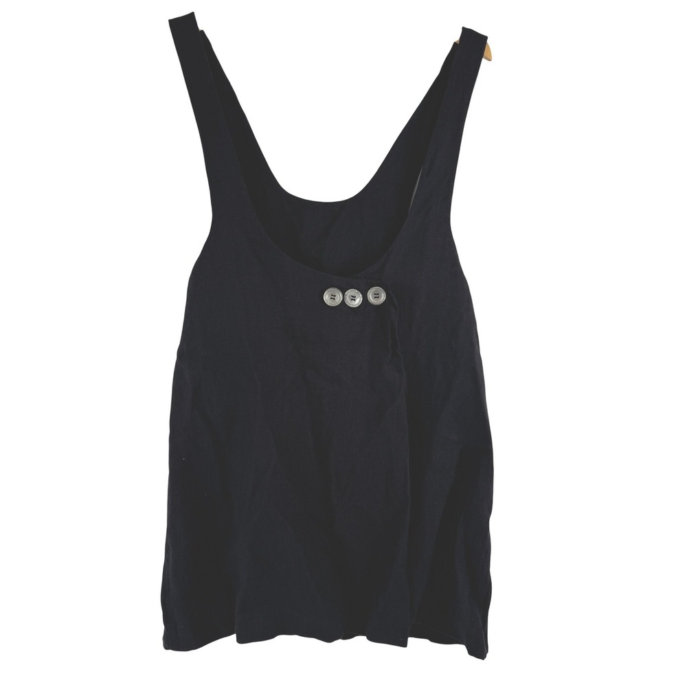 VTG! Reminiscence Stewart Richer‎ Black 100% Linen Pinafore Blouse One Size OSFA